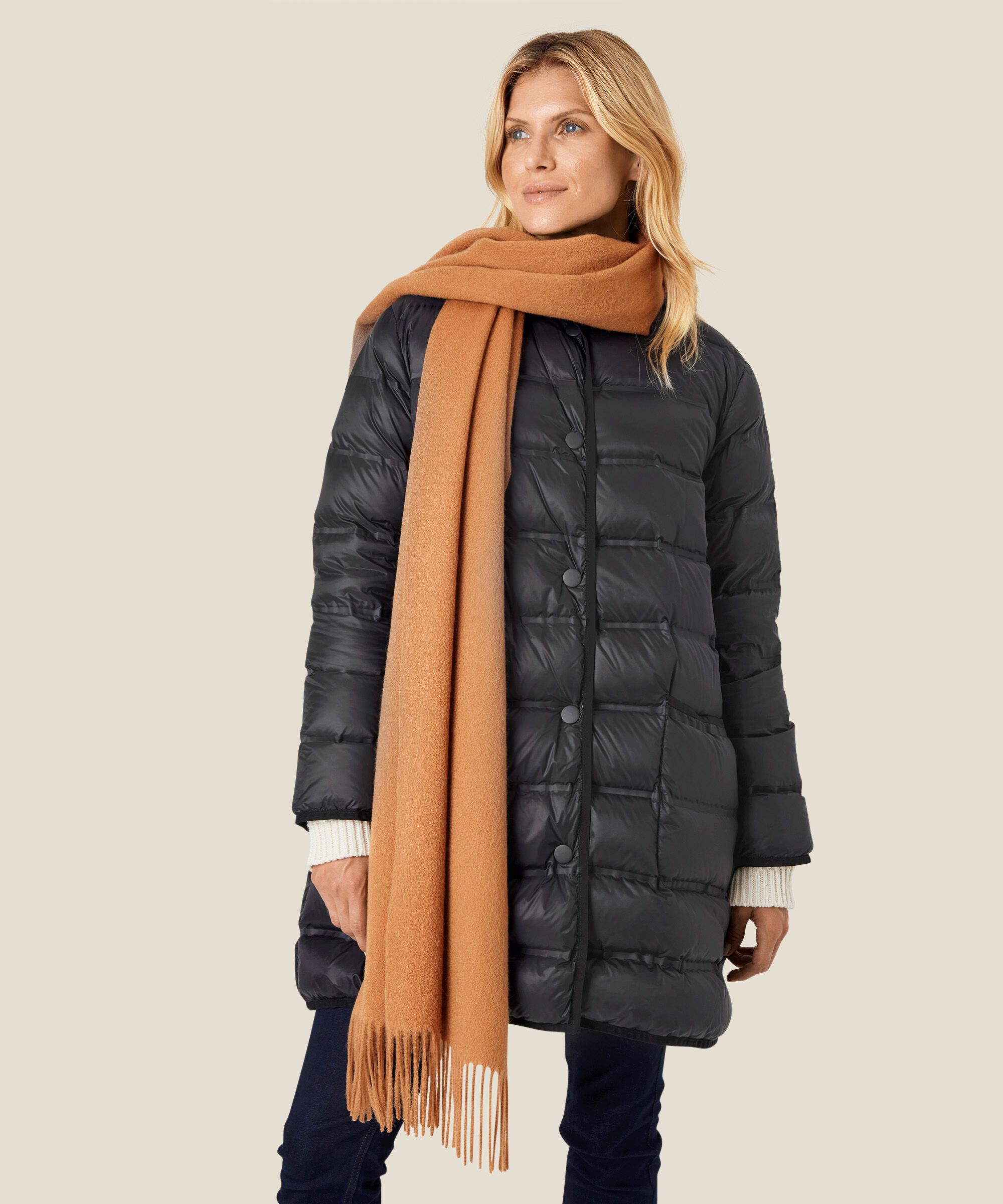 grande écharpe en laine à franges, Tobacco Brown