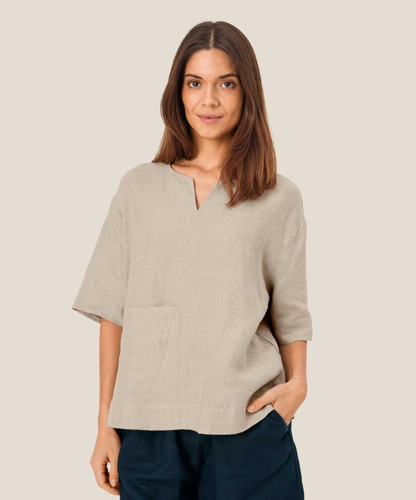 Blouse en lin avec poche avant, Natural