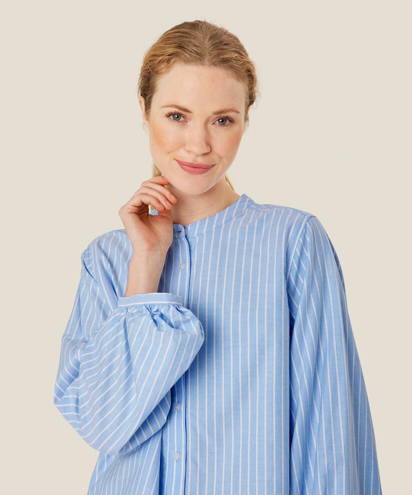 chemise en coton rayé à col chinois, Blue Bonnet