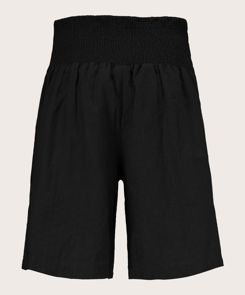 Short En Lin Avec Élastique Smocké Au Dos, Black