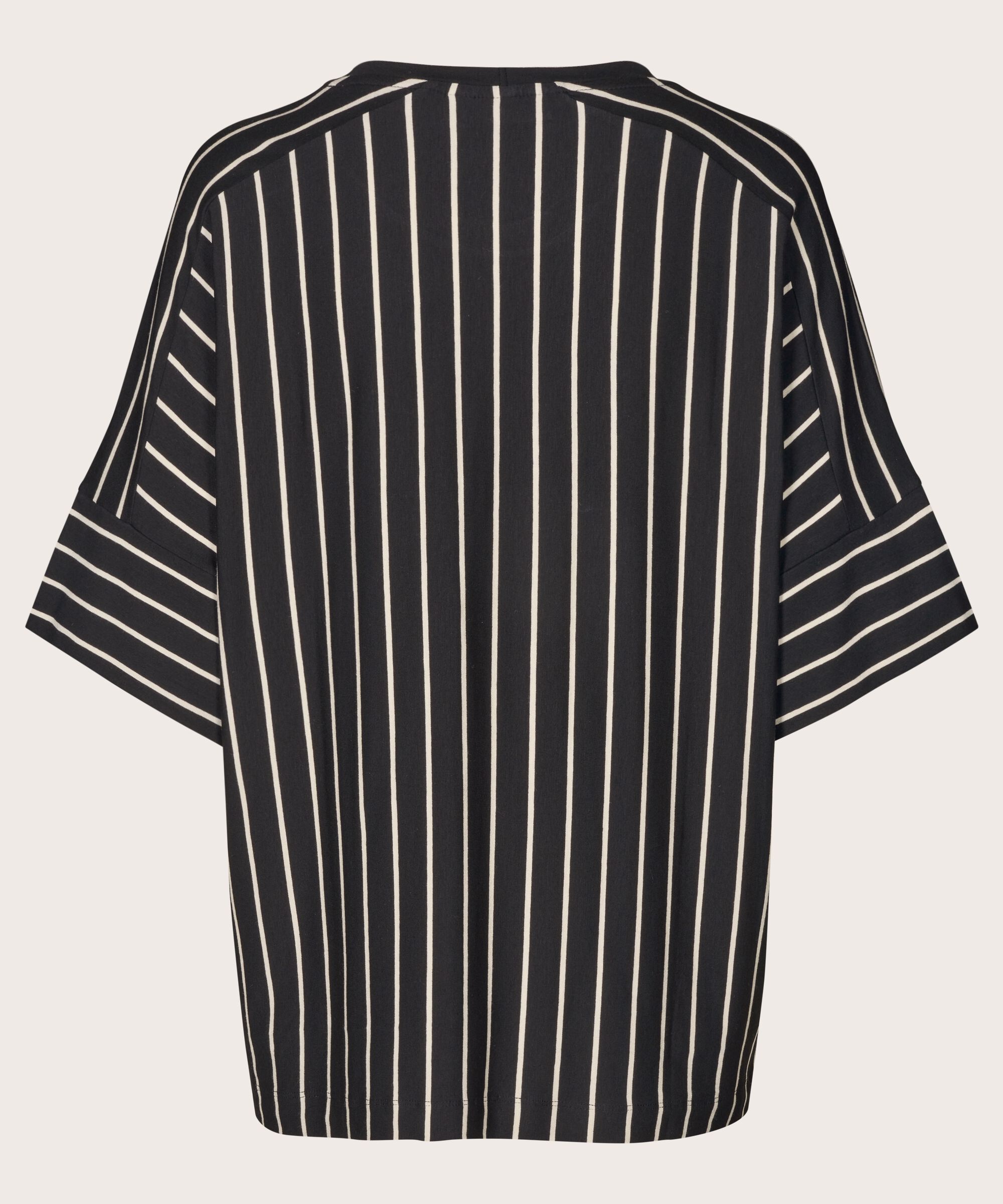 t-shirt rayé à col rond, Black