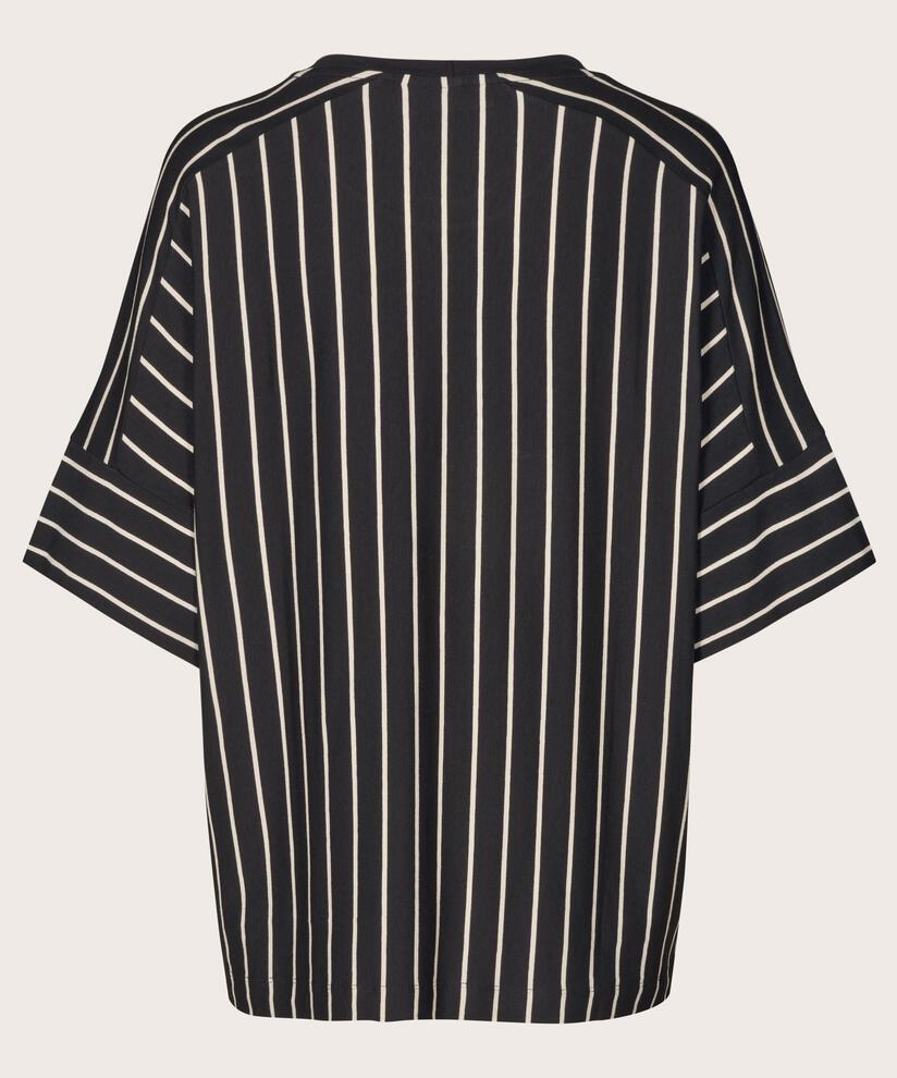 t-shirt rayé à col rond, Black