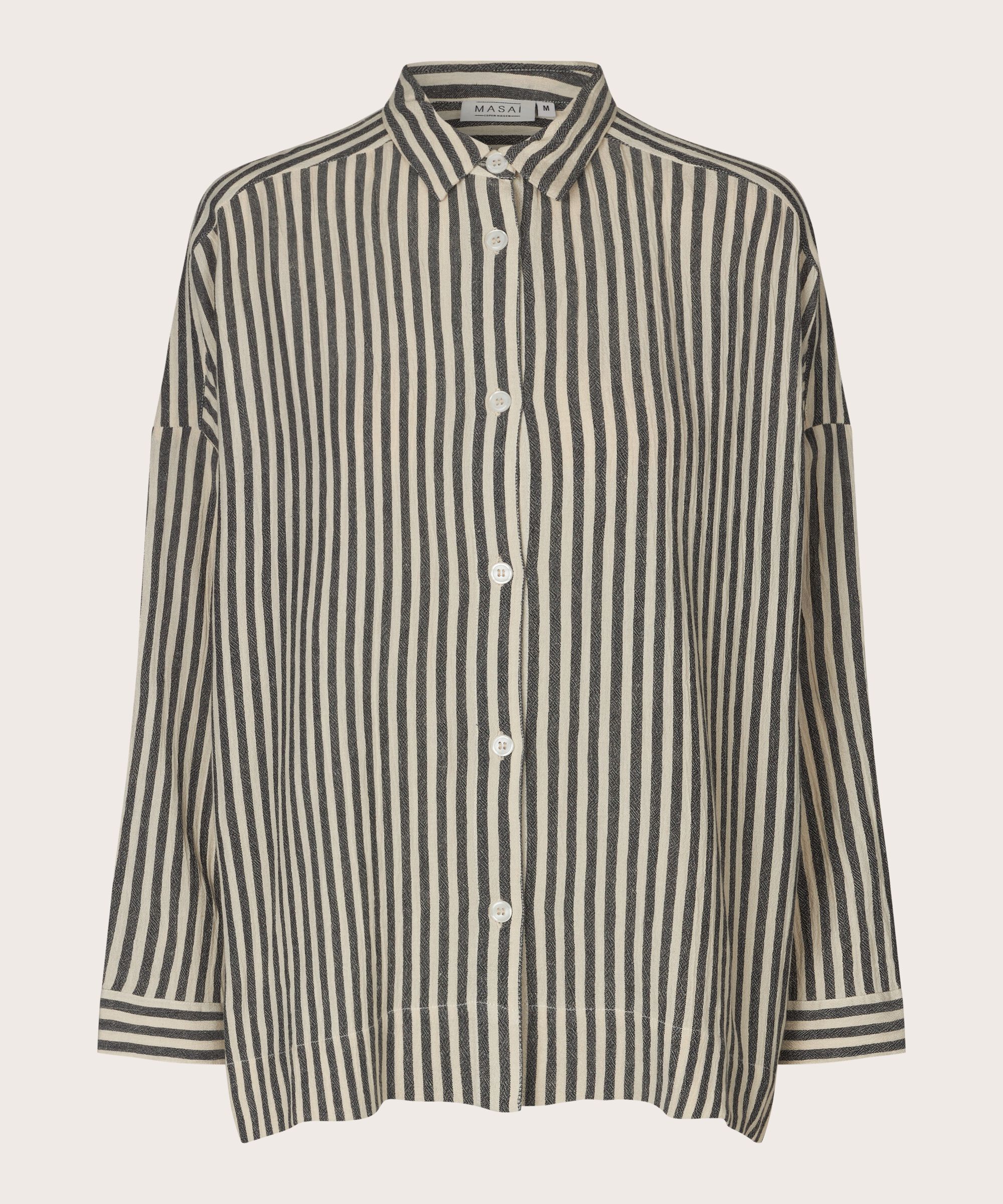 chemise rayée en mélange de coton, Black