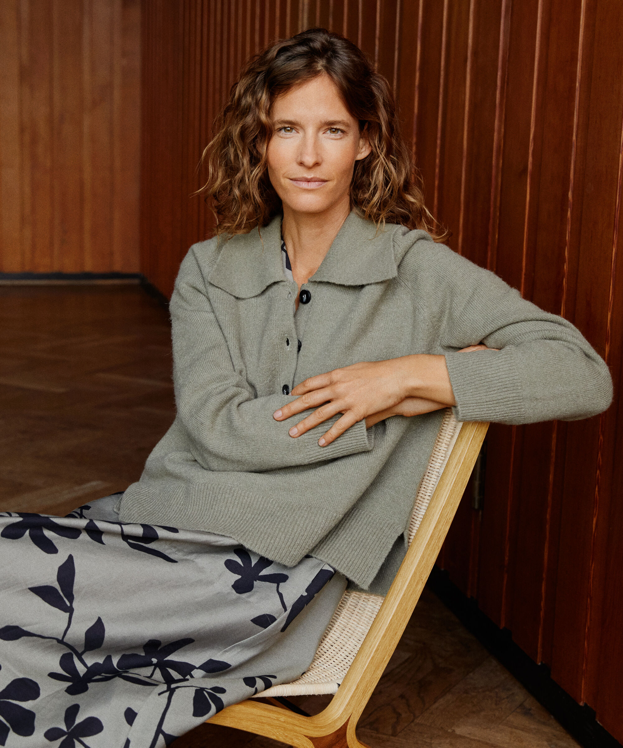 pull en maille avec col et boutons, Vetiver