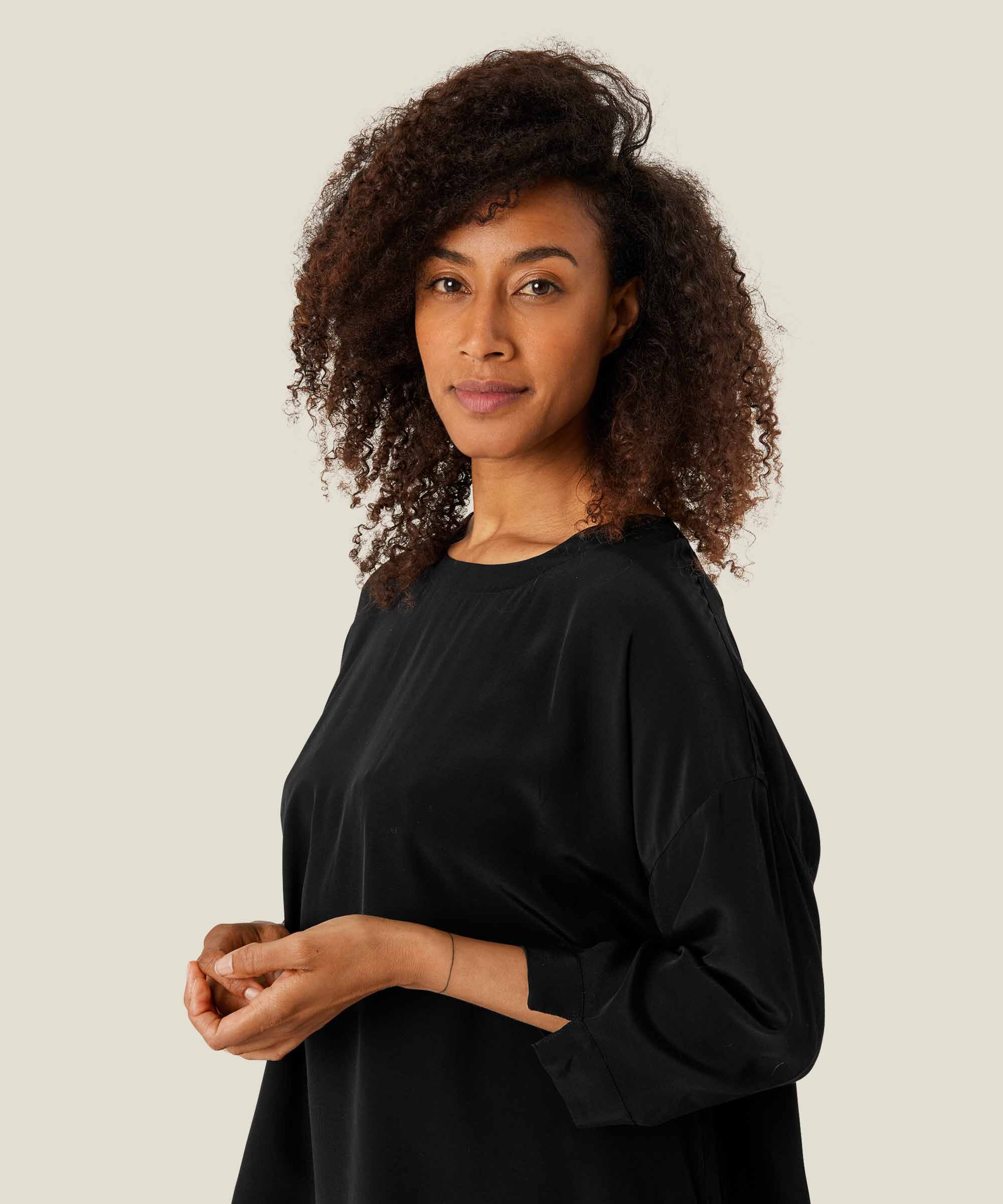 Blouse En Viscose À Manches 3/4, Black