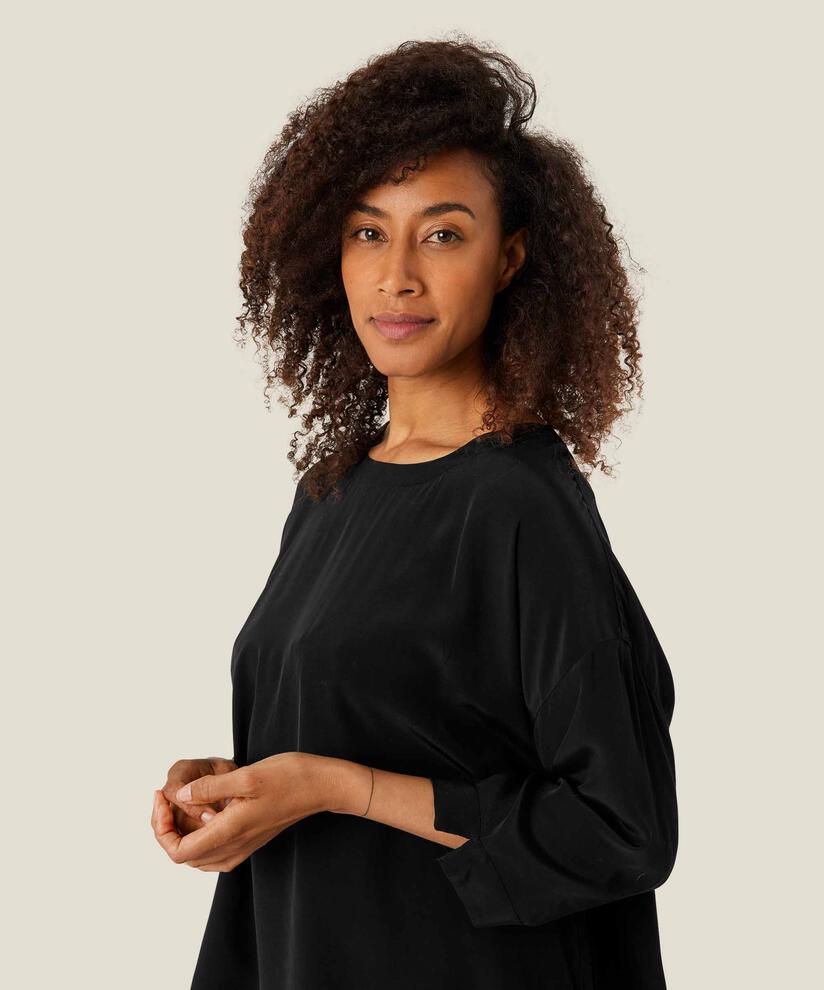 Blouse En Viscose À Manches 3/4, Black