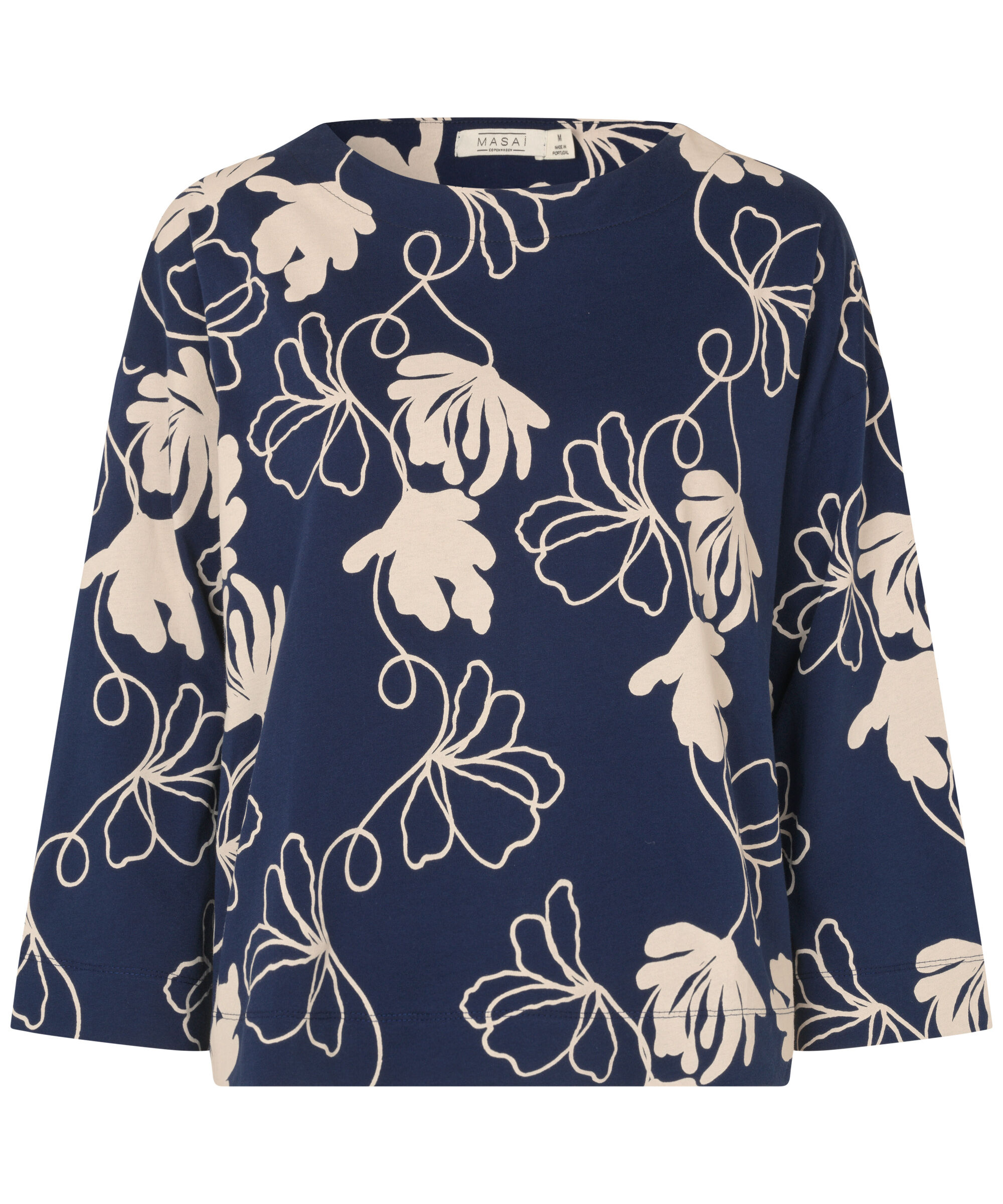 Top en jersey fleuri &agrave; manches longues, Maritime Blue