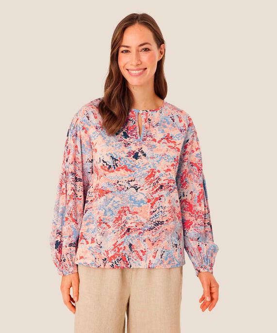 Blouse en coton avec détail boutonné au cou, Orange com