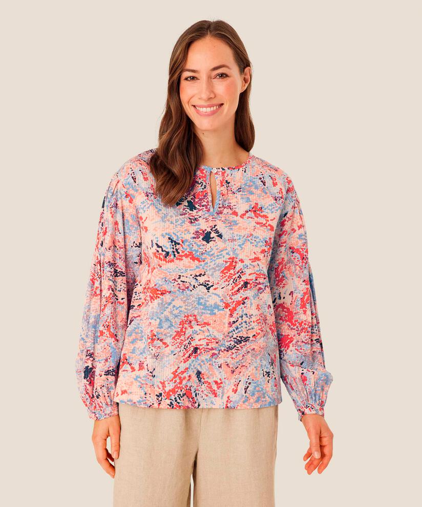 Blouse en coton avec détail boutonné au cou, Orange com