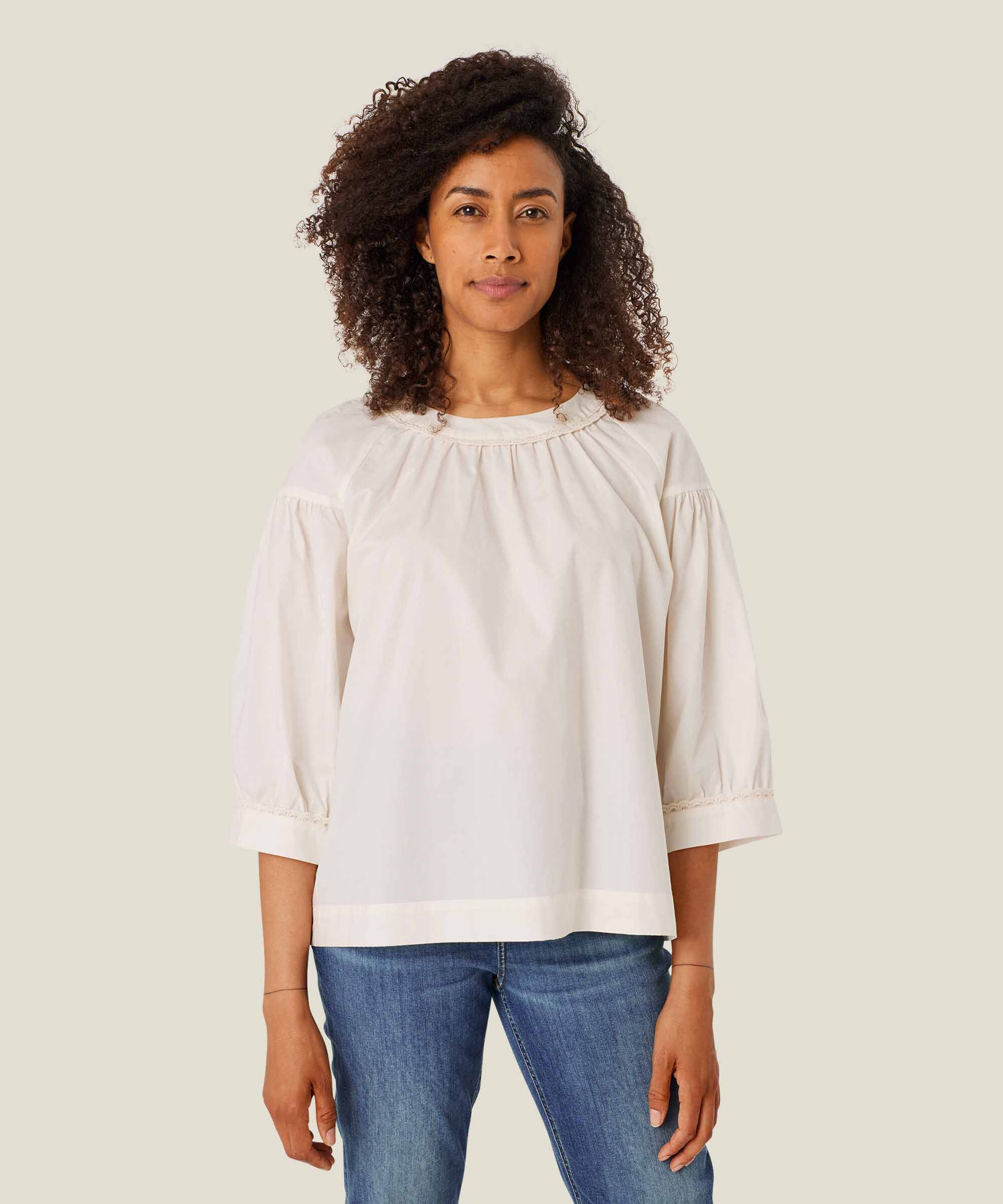 blouse en coton avec détails en dentelle, Jet Stream
