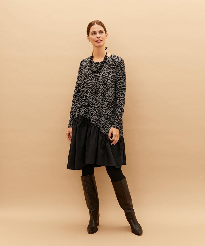 robe en jersey avec jupe asymétrique cousue, Steel Grey