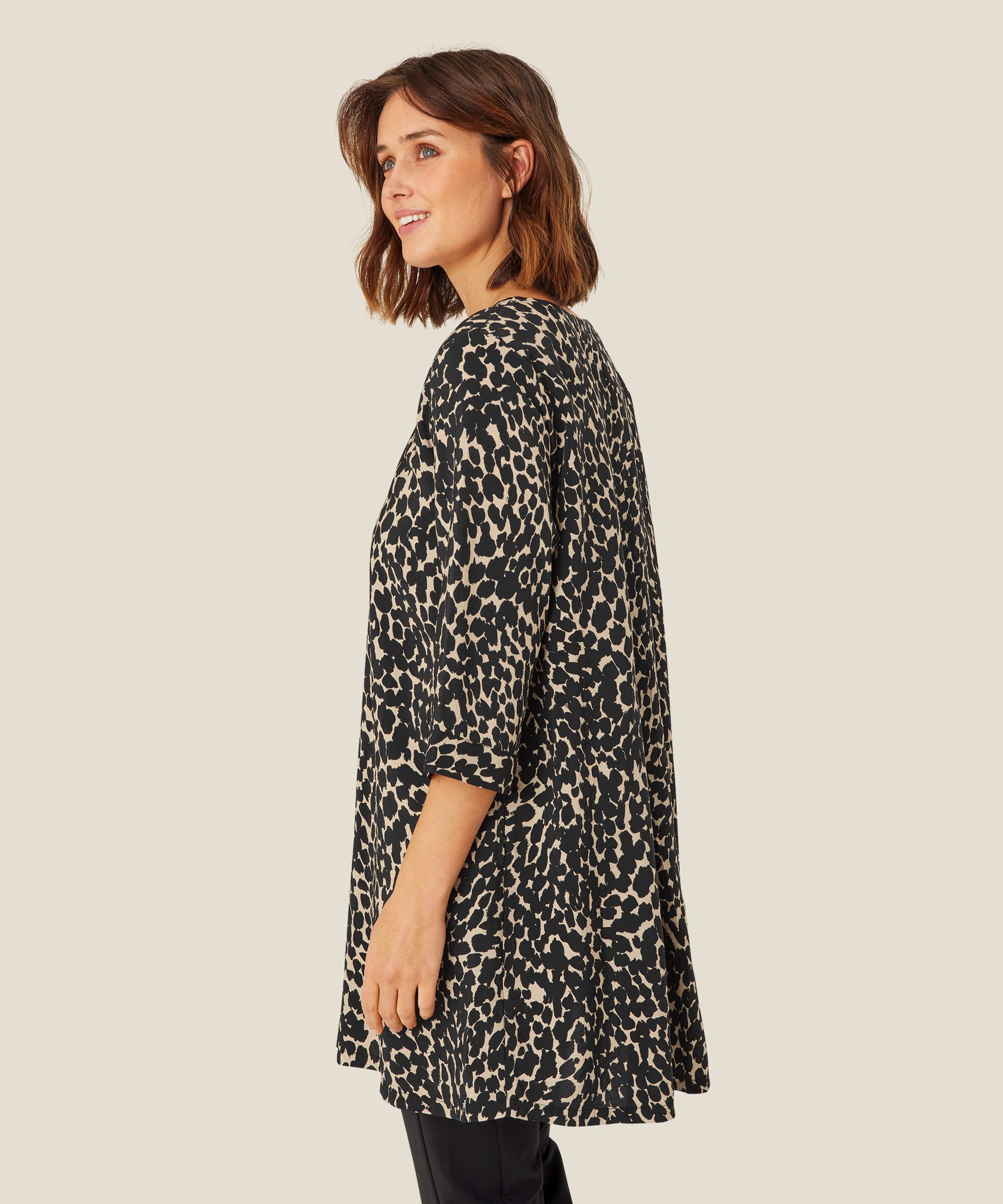 tunique en viscose imprimée à manches 3/4, Black