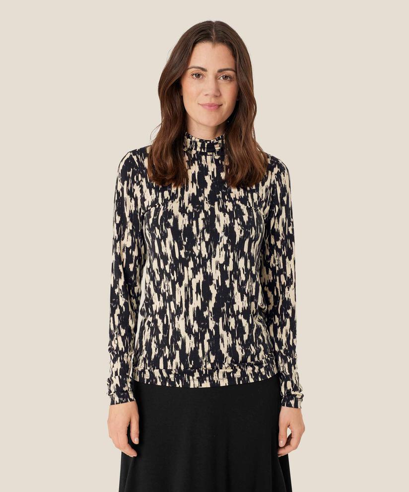 blouse à col roulé en jersey doux, Black