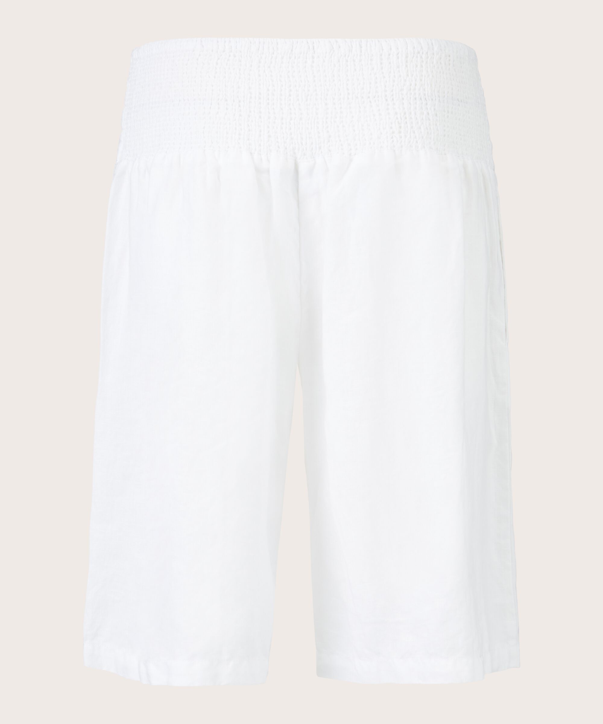 Short En Lin Avec Élastique Smocké Au Dos, White