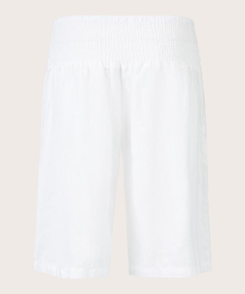 Short En Lin Avec Élastique Smocké Au Dos, White