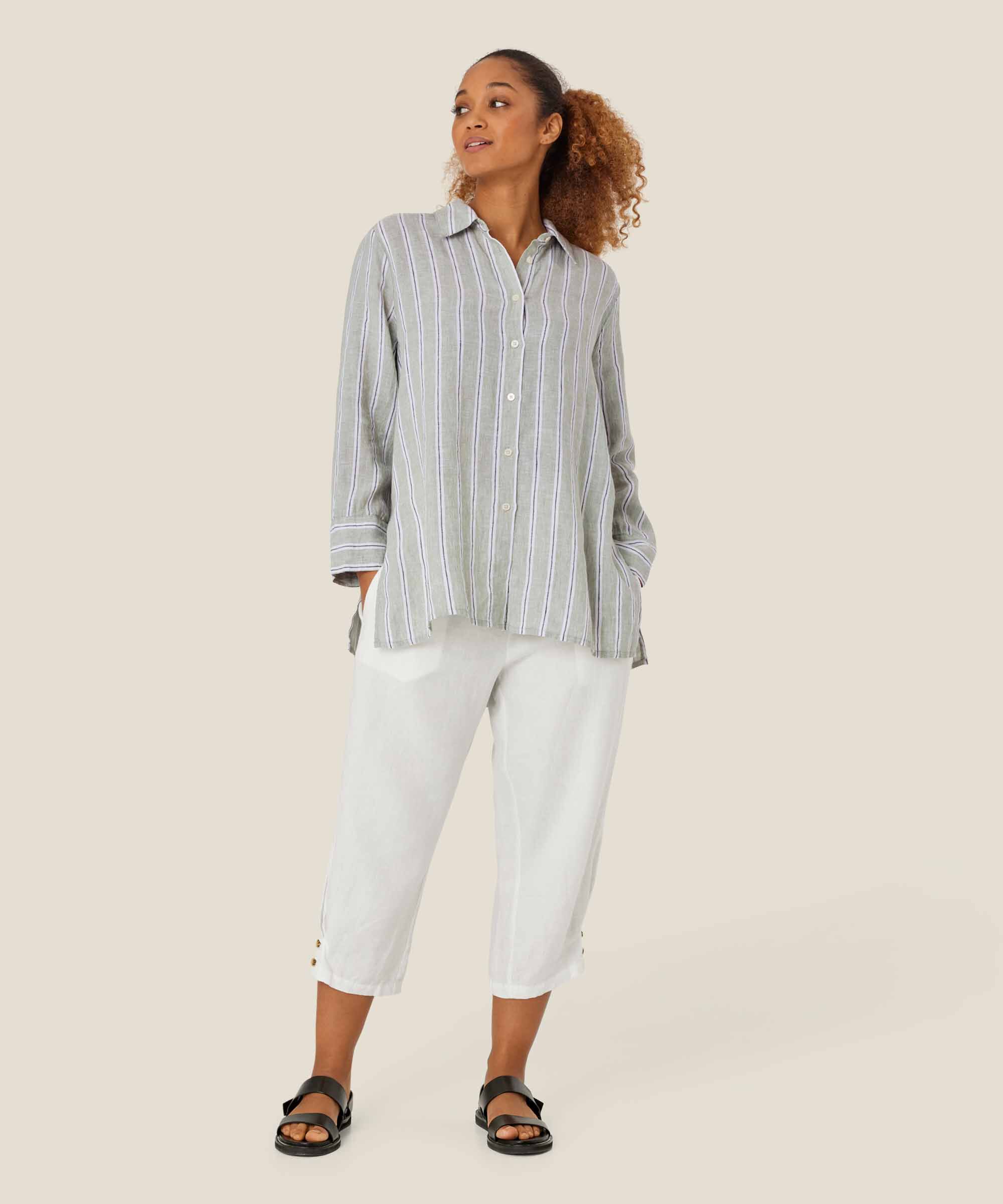 chemise en lin rayé avec fente latérale, Bog