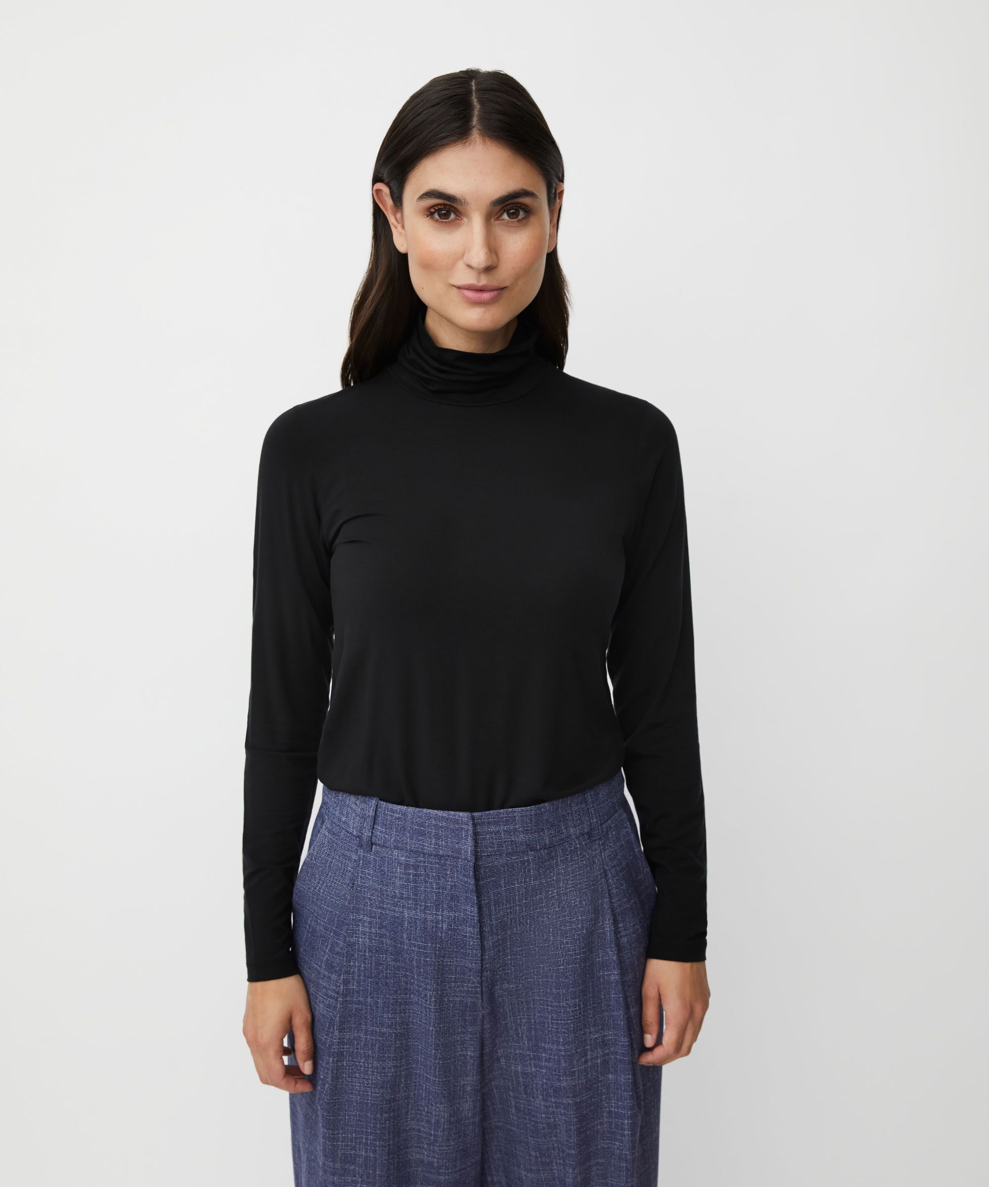 Blouse À Col Roulé En Jersey Doux, Black