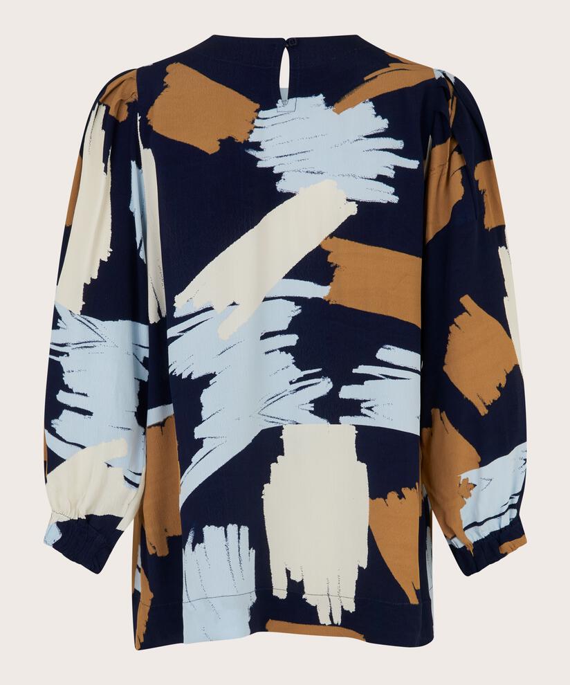 Blouse En Viscose À Col Rond, Maritime Blue