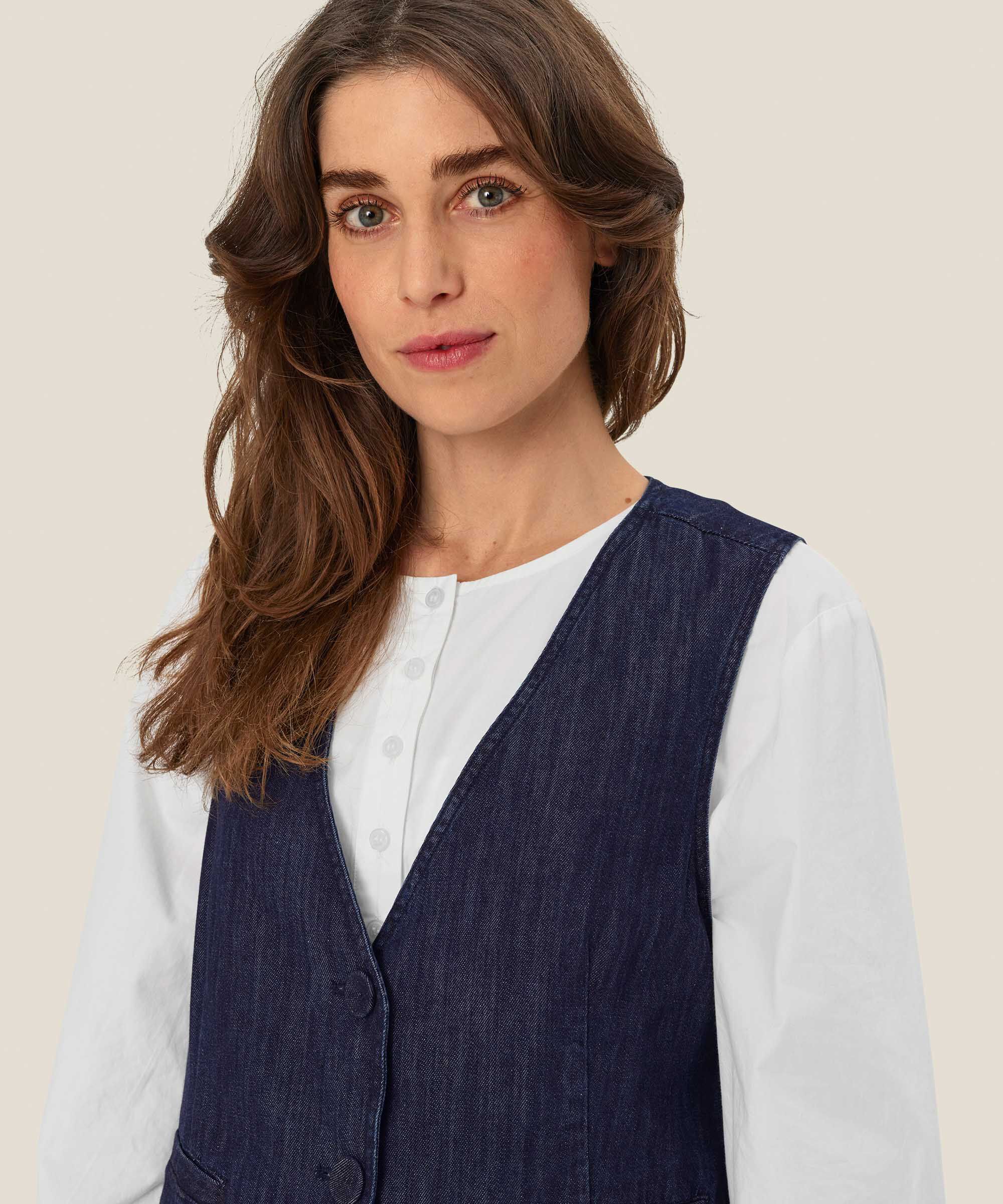 gilet classique en denim doux, Dark Denim