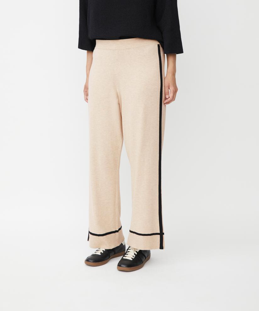 pantalon en maille fine à rayures contrastées, L beige mel