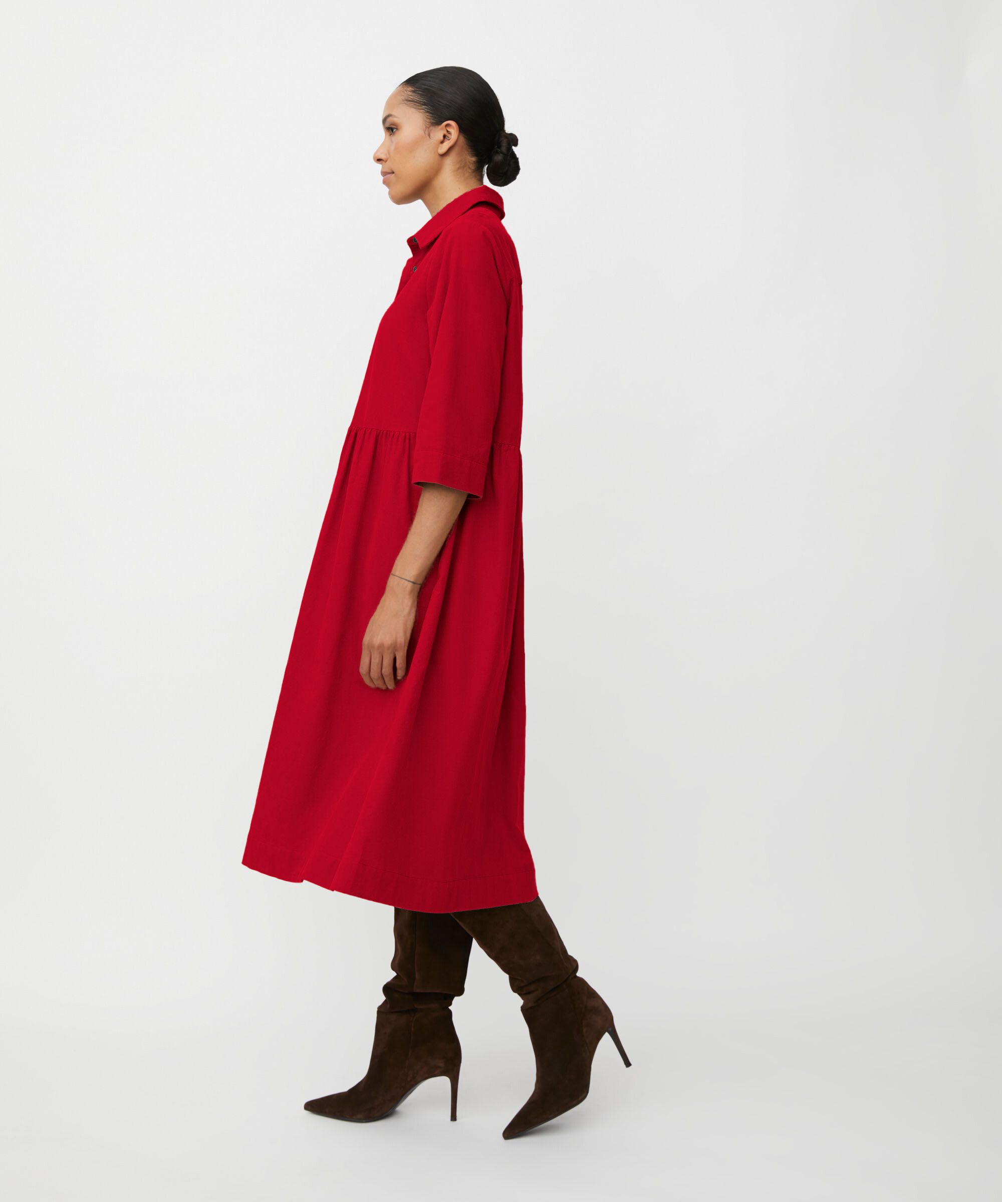 Robe Chemise En Velours À Manches 3/4, Scarlet Sage