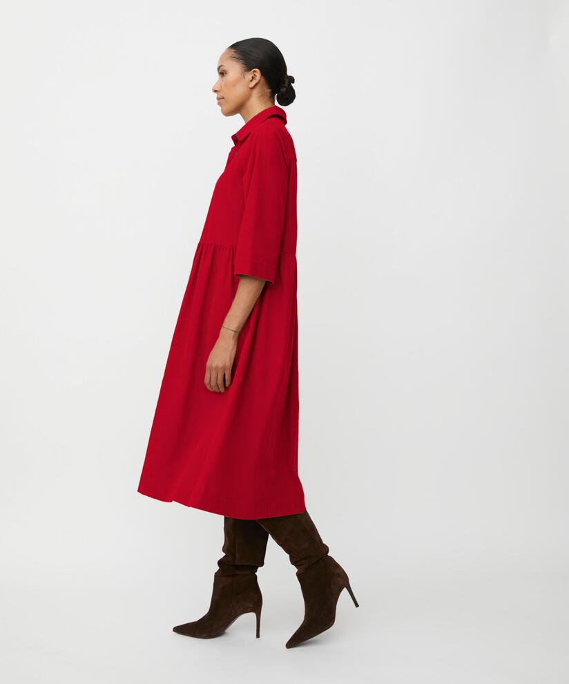 Robe Chemise En Velours À Manches 3/4, Scarlet Sage