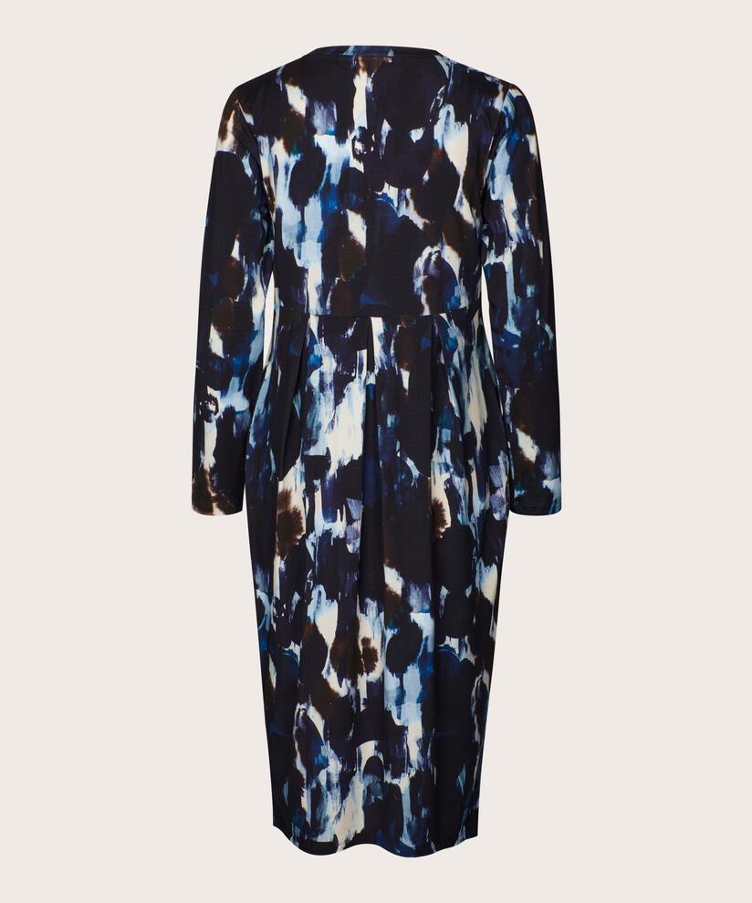 robe tulipe à motifs avec manches longues, Maritime Blue