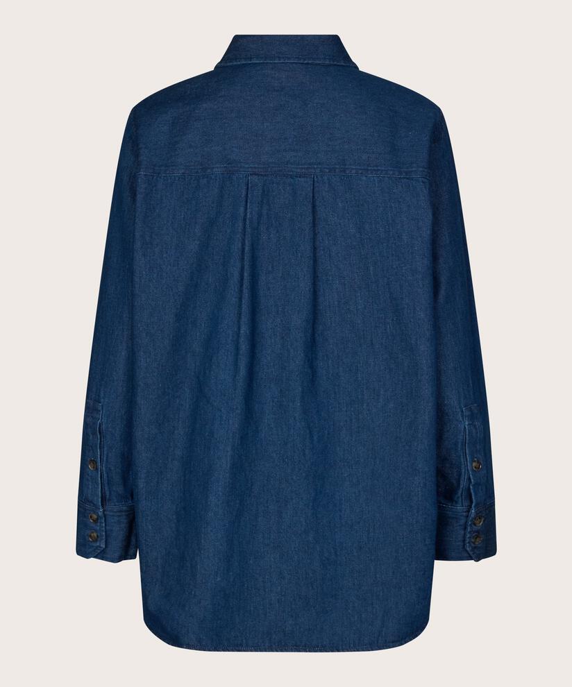 Pantalon En Coton Épais Avec Poches Fendues, Dark Denim