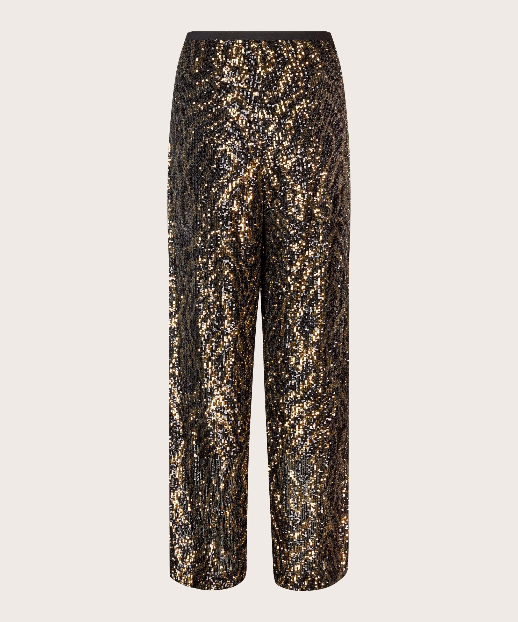 pantalon à paillettes avec élastique et zip caché, Black