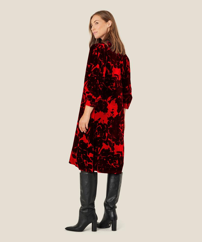 robe en velours fleuri avec col en V, Scarlet Sage