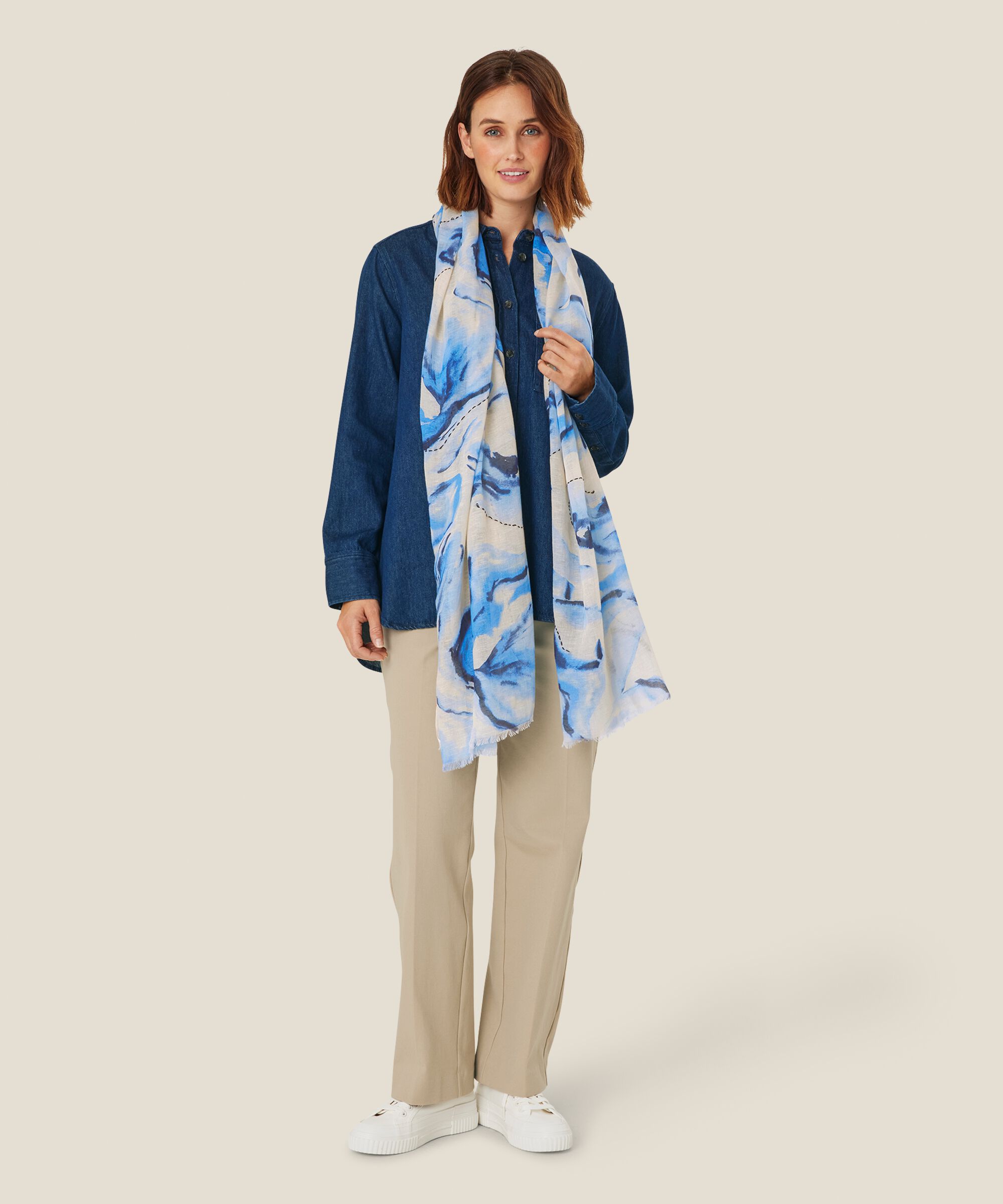 écharpe à motif en mélange de coton, Powder Blue