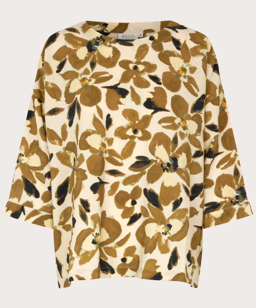 blouse en mélange de viscose à manches 3/4, Dull Gold