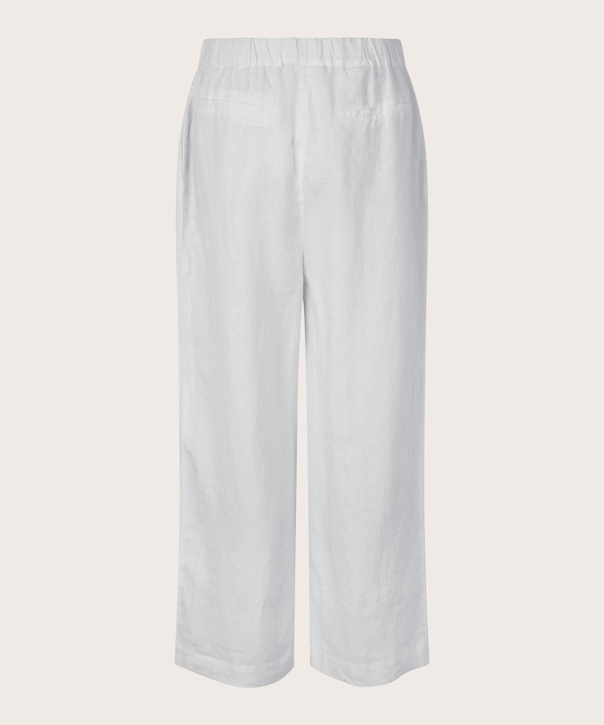pantalon en lin à jambes larges et taille élastique, White