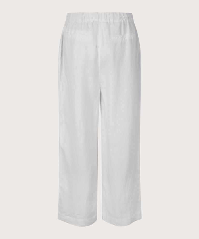 pantalon en lin à jambes larges et taille élastique, White