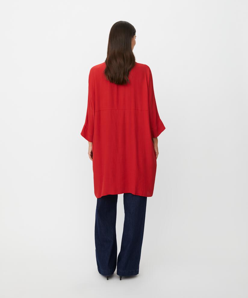 Robe Chemise En Viscose À Manches Trois-quarts, Scarlet Sage