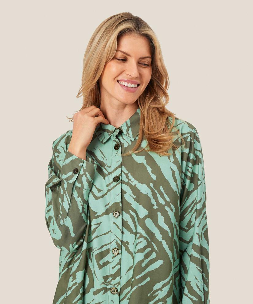 robe chemise imprimée avec poches fendues, D. Lichen Green