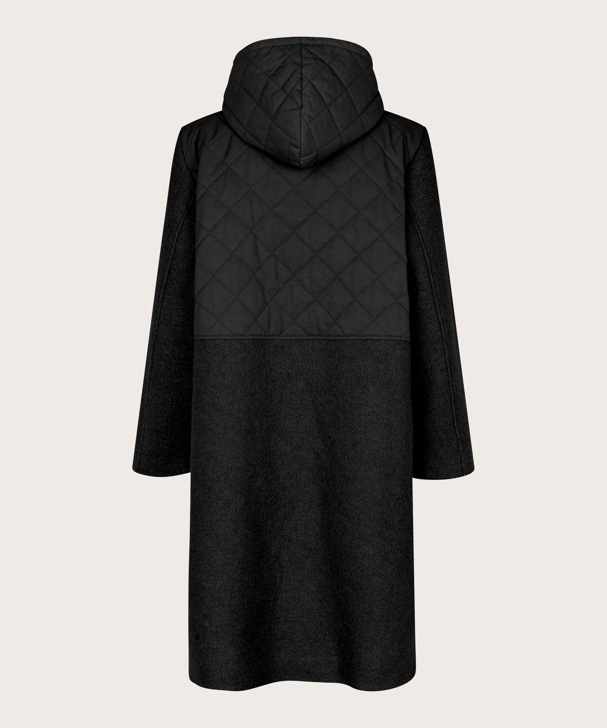 manteau en laine avec détails matelassés et grandes poches, Black