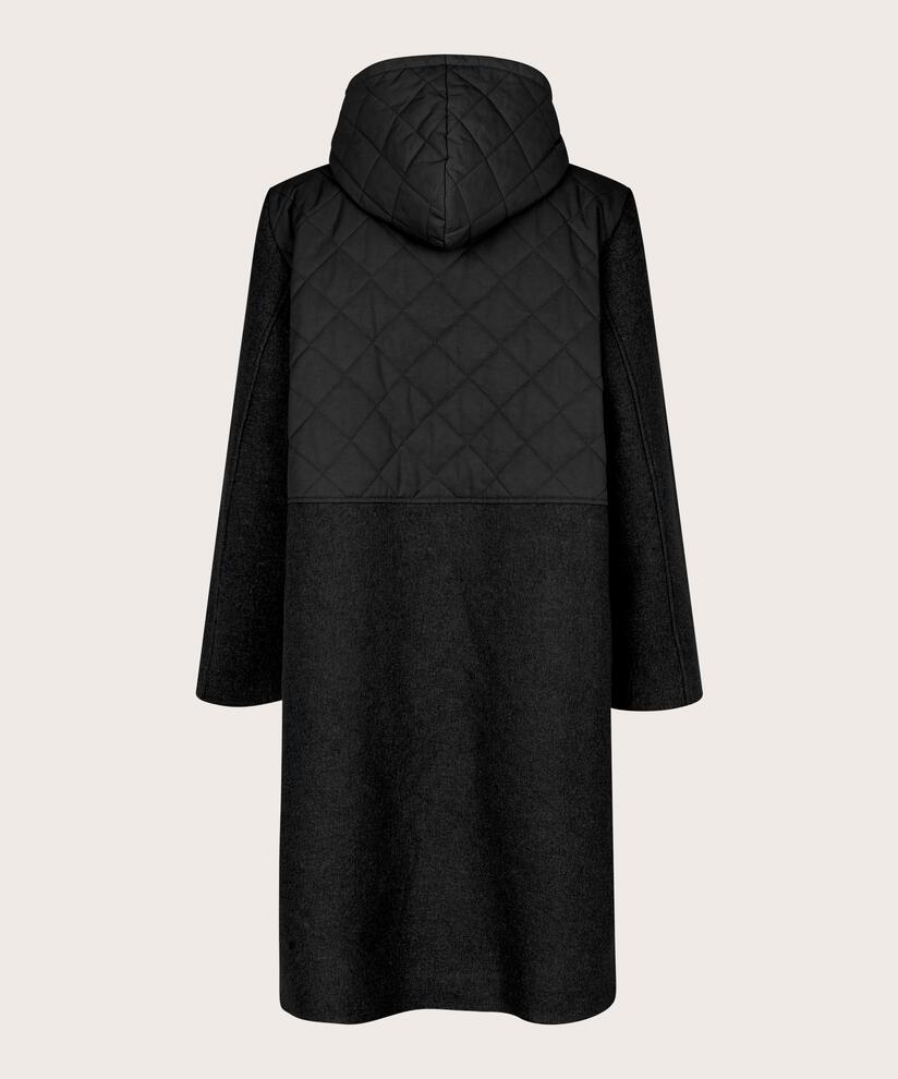 manteau en laine avec détails matelassés et grandes poches, Black