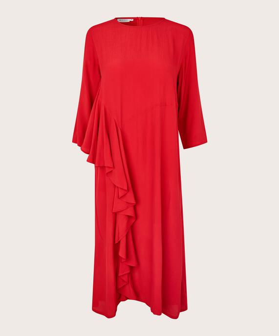 robe en viscose à col rond et volants, Scarlet Sage