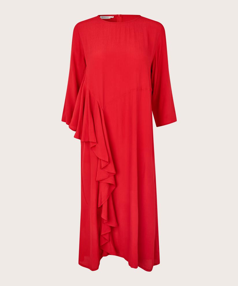 robe en viscose à col rond et volants, Scarlet Sage
