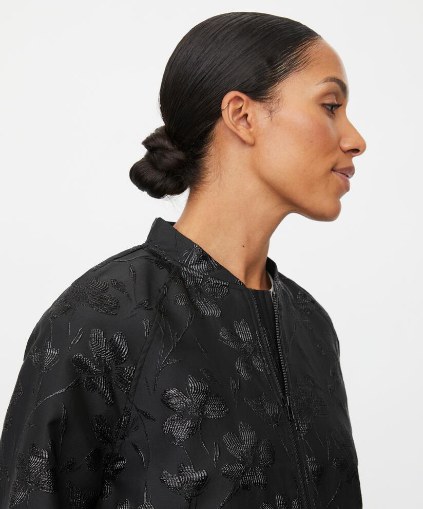 veste avec broderie florale et fermeture éclair, Black