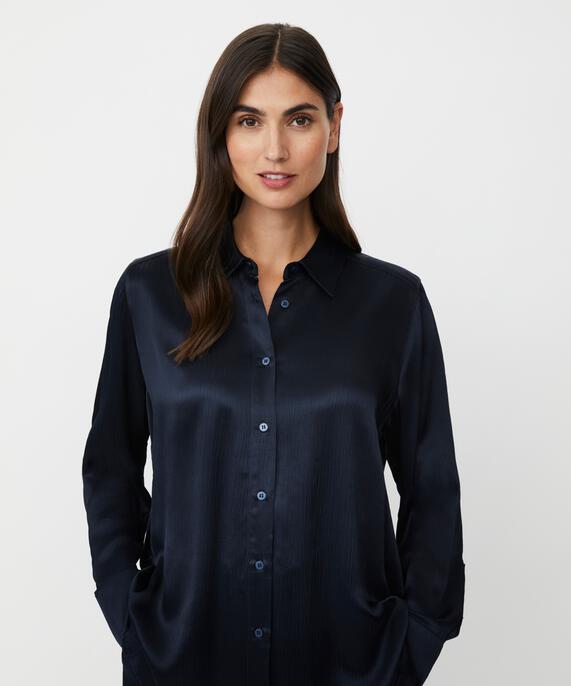 chemise en viscose brillante avec surface côtelée, Navy Blazer