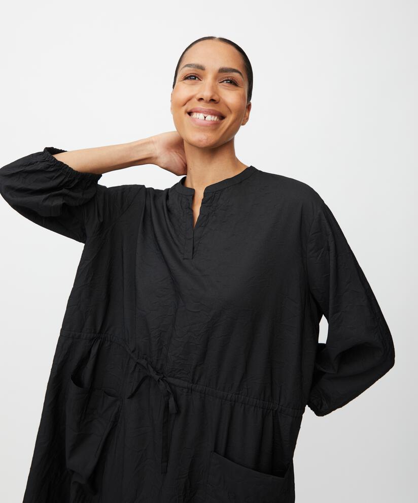 robe en viscose avec ourlet élastique et lien, Black