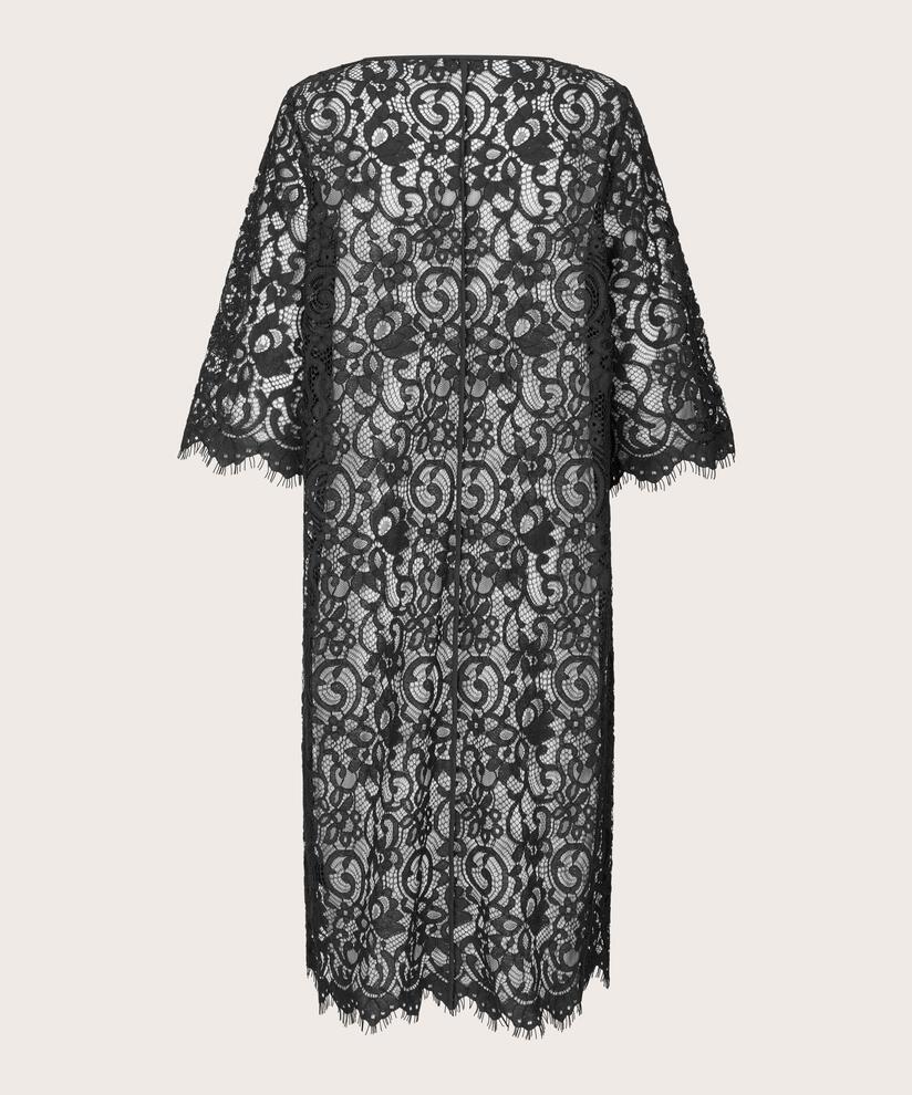 robe en dentelle transparente à franges, Black