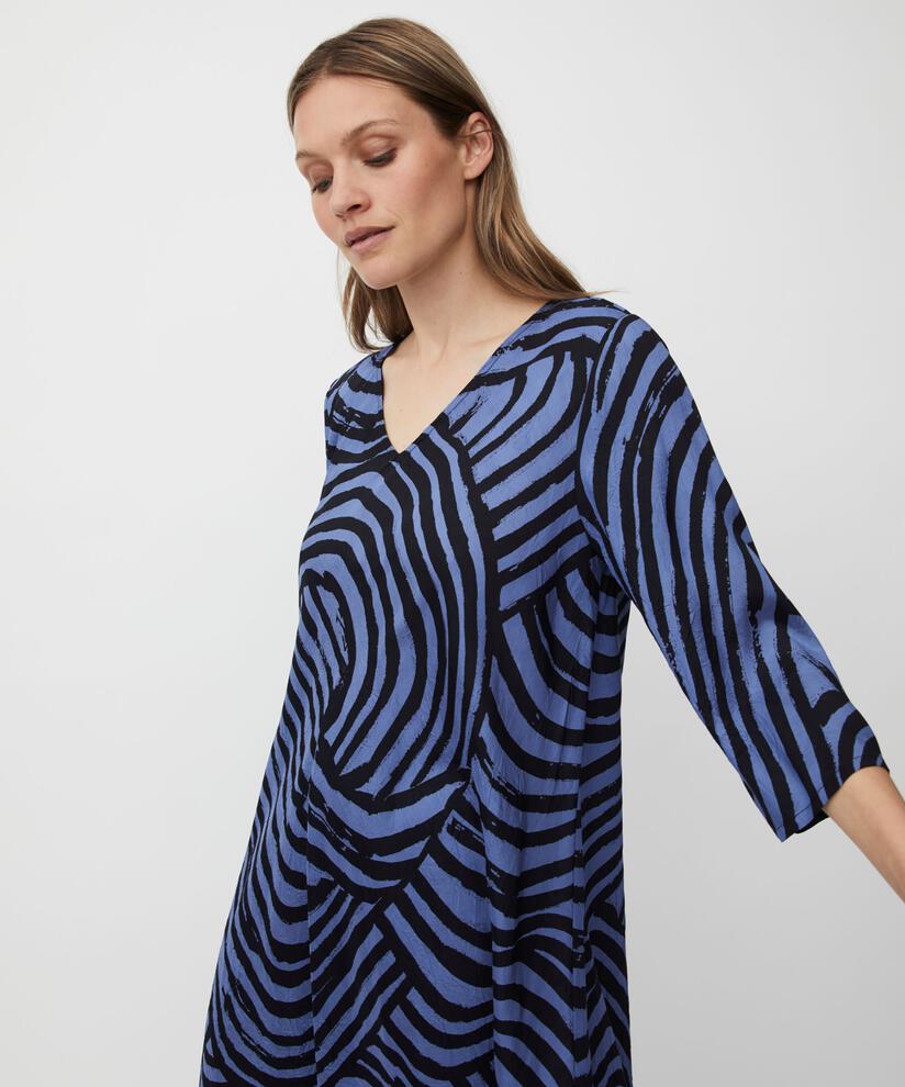 robe en viscose imprimée à col en V, Bijou Blue