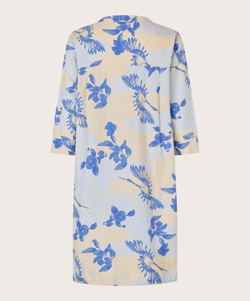 Robe imprimée en lin mélangé avec col en V et poches fendues, Heather