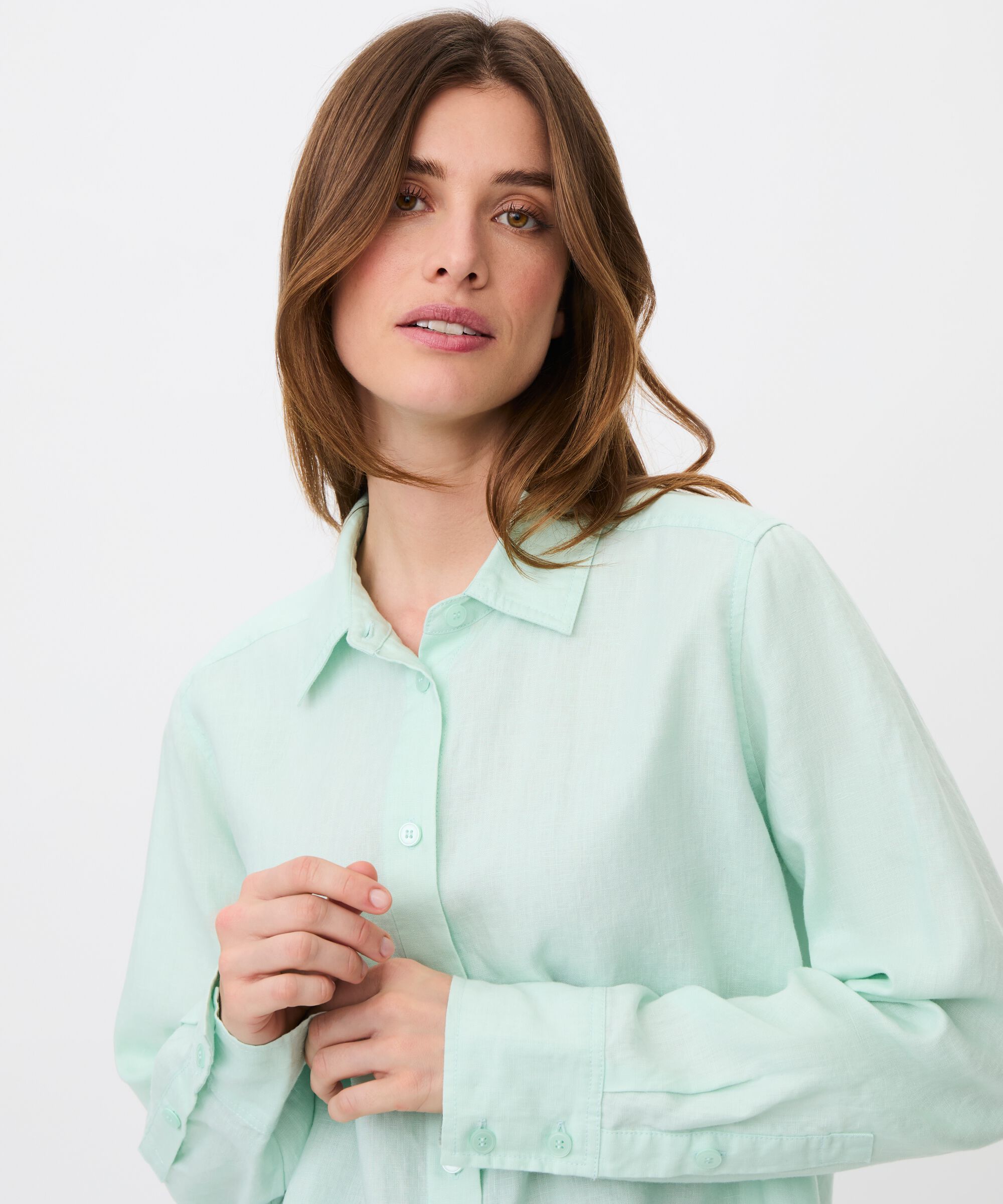 chemise en lin à manches longues, Dusty Aqua