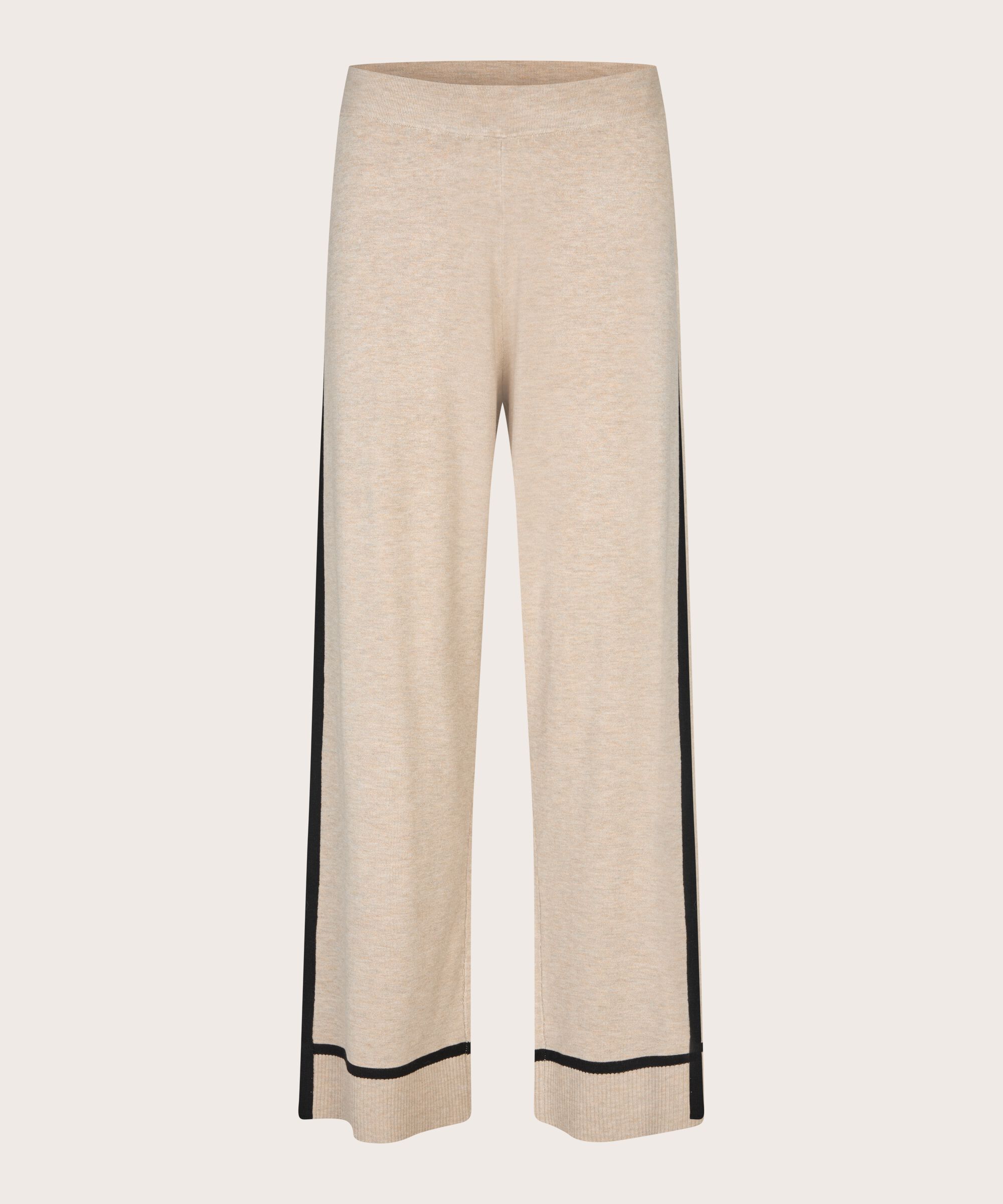 pantalon en maille fine à rayures contrastées, L beige mel