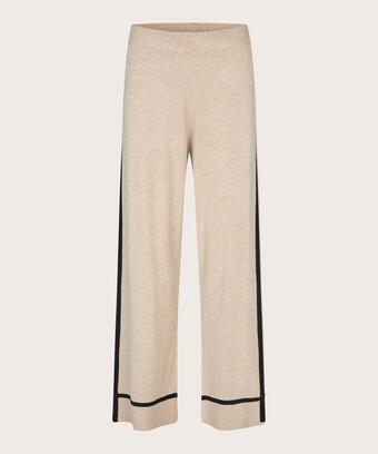 pantalon en maille fine à rayures contrastées, L beige mel
