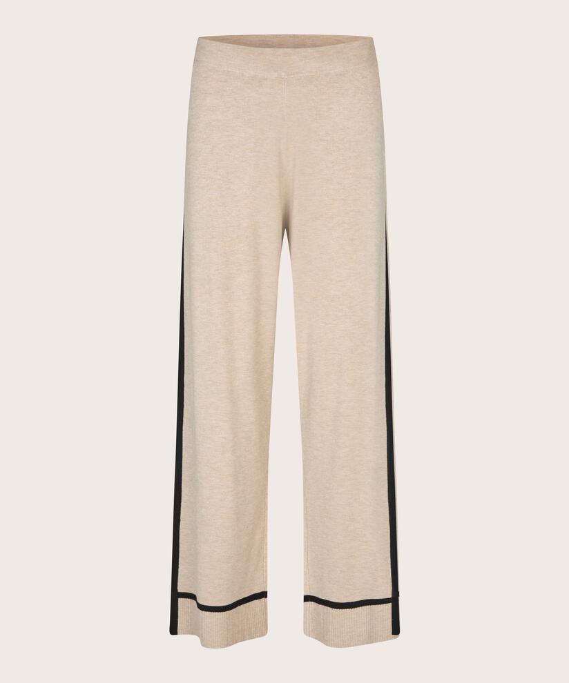 pantalon en maille fine à rayures contrastées, L beige mel